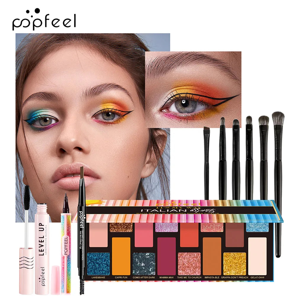 Makeup Kit for Eye Women Cosmetics Set Travel Eyeshadow Eyebrow Pencil Eyeliner Mascara Makeup Brush Eye Korean Beauty Full Kit