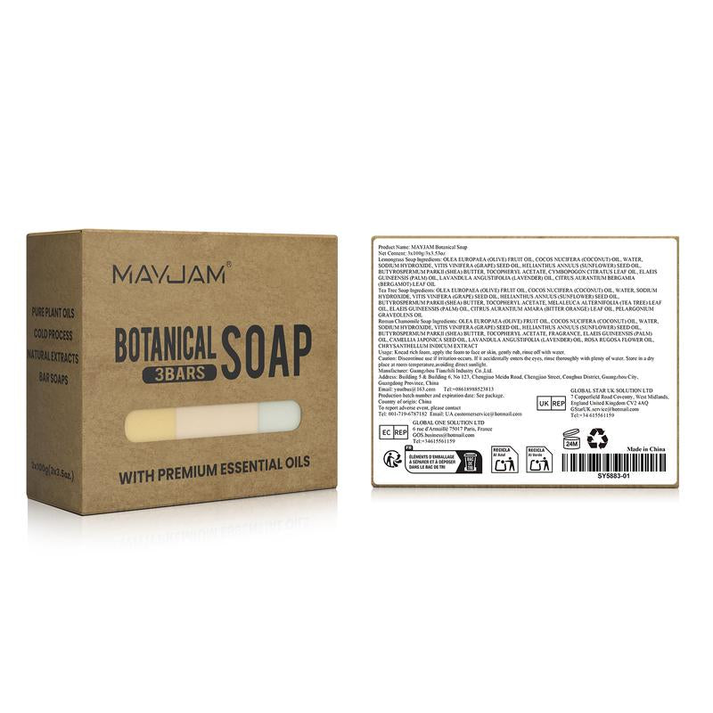 MAYJAM 3.50Z Handmade Natural Soap Bar Set, Tea Tree, Lemongrass, Chamomile, Shea Butter Bath Soap for Moisturizing, Soothing, Cleansing for All Skin